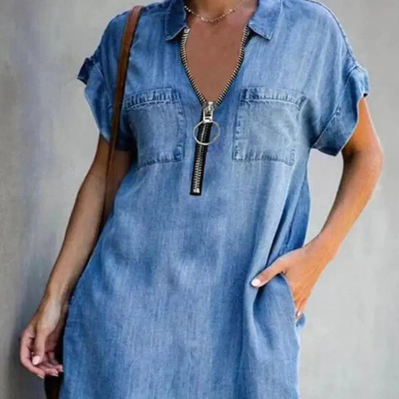 Elvira Zip-Up Denim Dress
