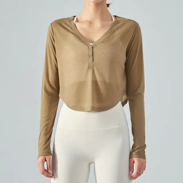 V-Neck Long Sleeve Yoga Top for Active Comfort