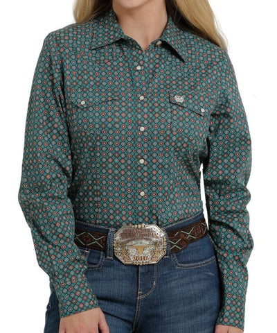 Emerald Geo Women's Cinch Shirt - Stylish & Functional - Korvel