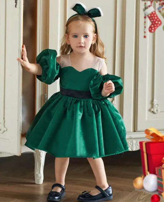 Vestido de Bautizo con Mangas Abullonadas para Niñas en Ocasiones Especiales