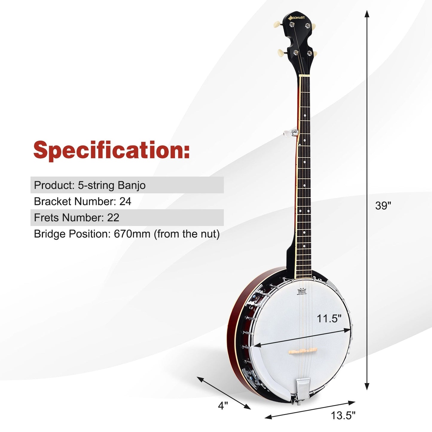 5-String Geared Tunable Banjo with Case