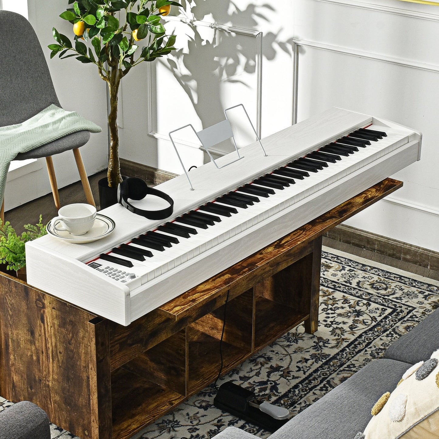 Piano Digital de 88 Teclas de Tamaño Completo con Teclado Pesado - Blanco