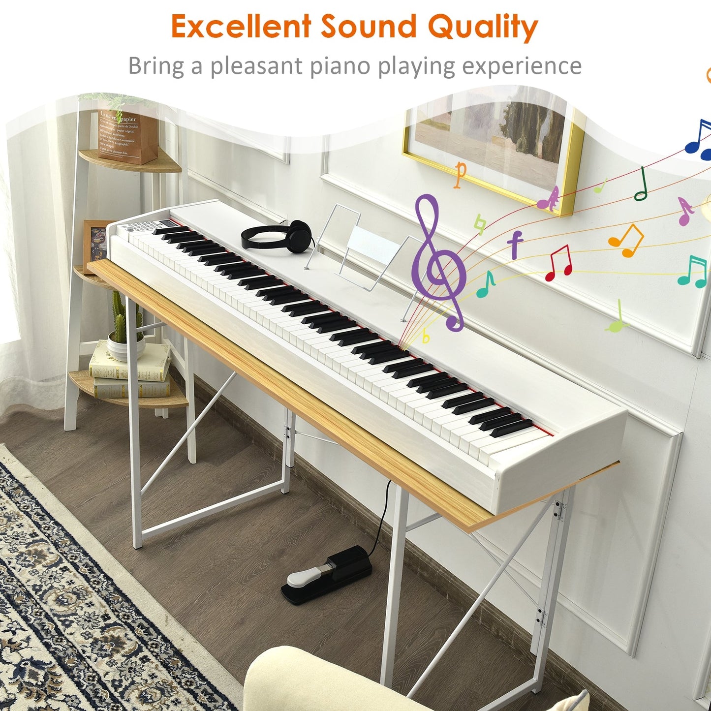Piano Digital de 88 Teclas de Tamaño Completo con Teclado Pesado - Blanco