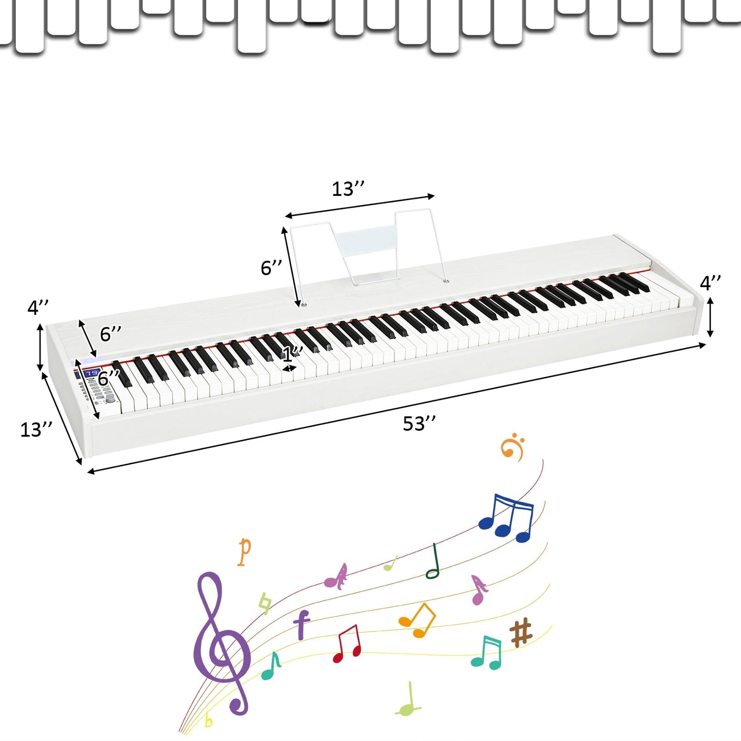 Piano Digital de 88 Teclas de Tamaño Completo con Teclado Pesado - Blanco