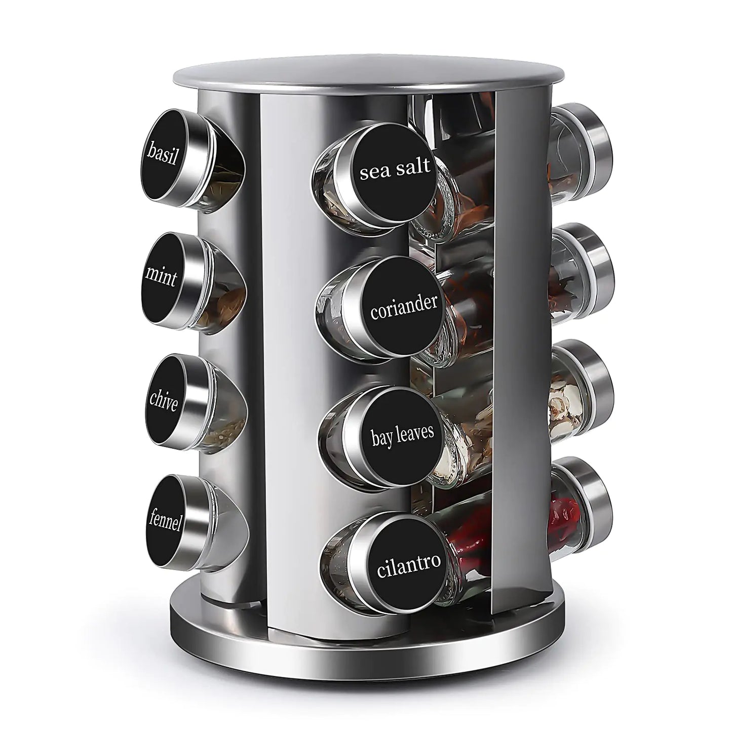 Support de condiments en acier inoxydable rotatif avec 16 bocaux en verre