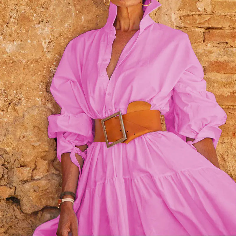 Elegant Women's Long-sleeved Lapel Dress