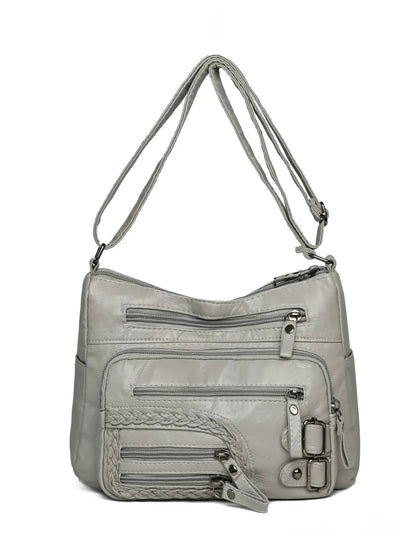 Multi Pockets PU Leather Shoulder Bag - Korvel