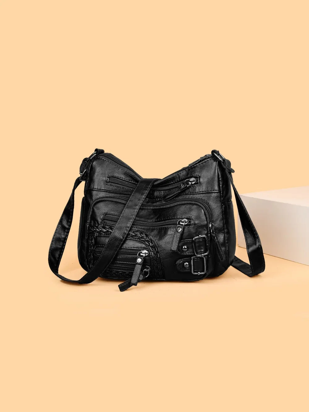 Multi Pockets PU Leather Shoulder Bag - Korvel