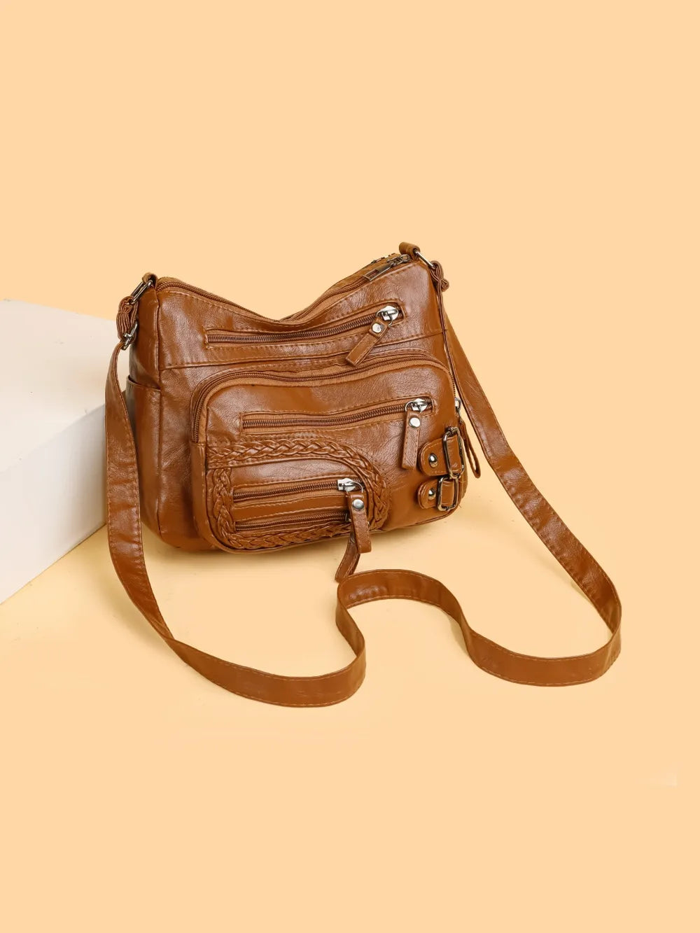 Multi Pockets PU Leather Shoulder Bag - Korvel