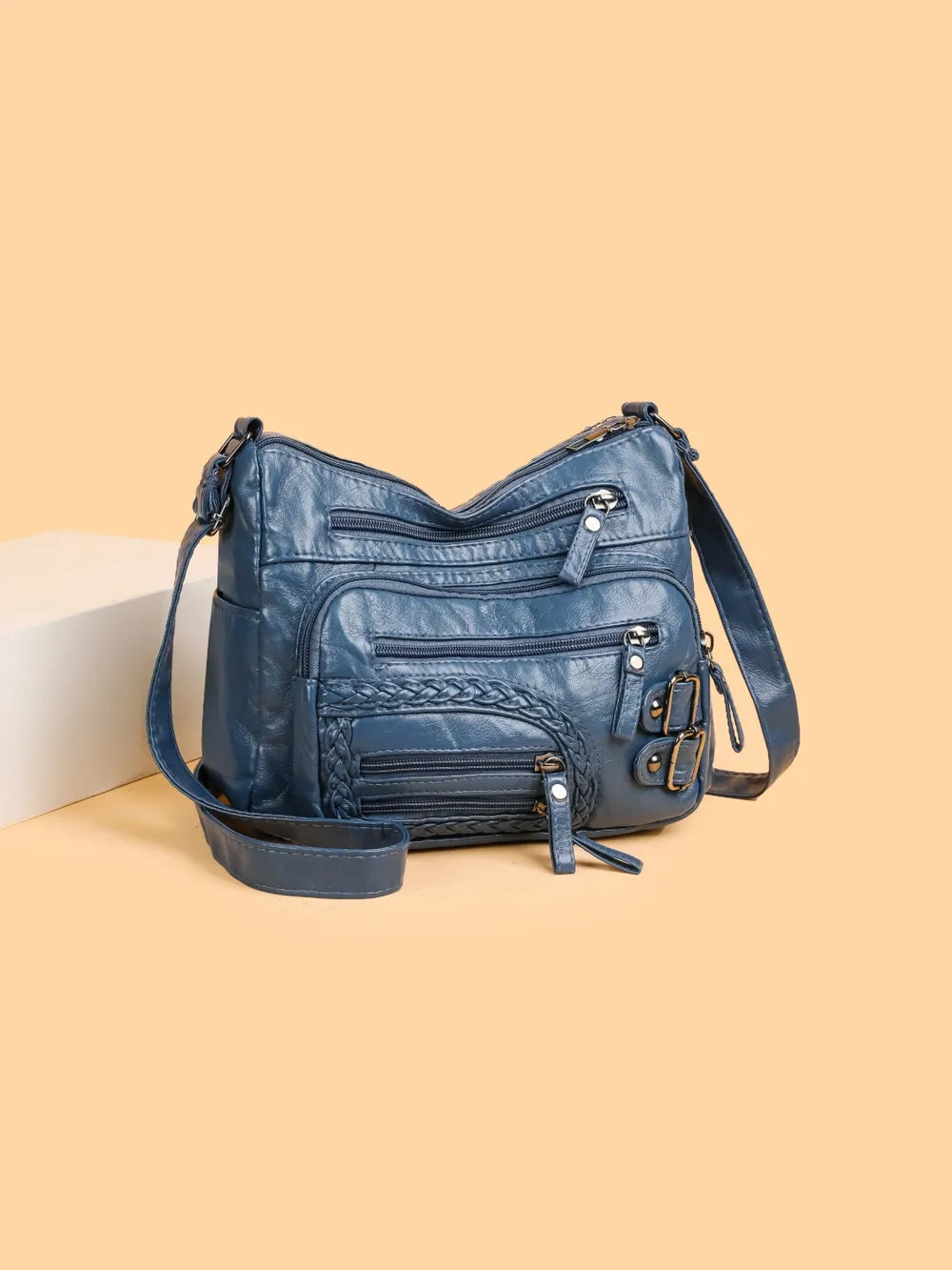 Multi Pockets PU Leather Shoulder Bag - Korvel