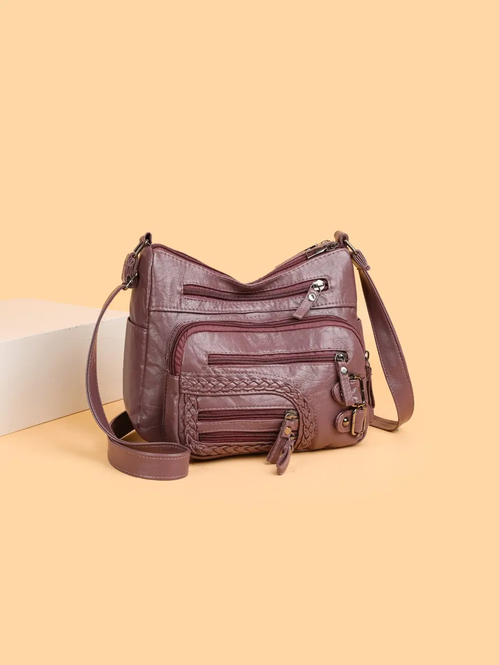 Multi Pockets PU Leather Shoulder Bag - Korvel