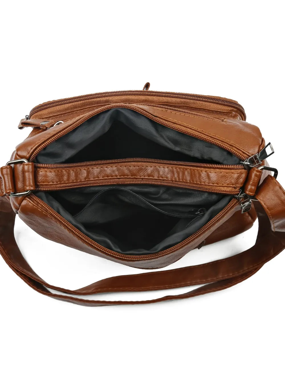 Multi Pockets PU Leather Shoulder Bag - Korvel