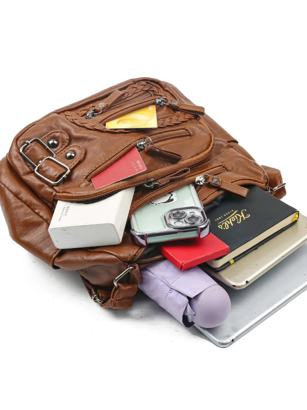 Multi Pockets PU Leather Shoulder Bag - Korvel
