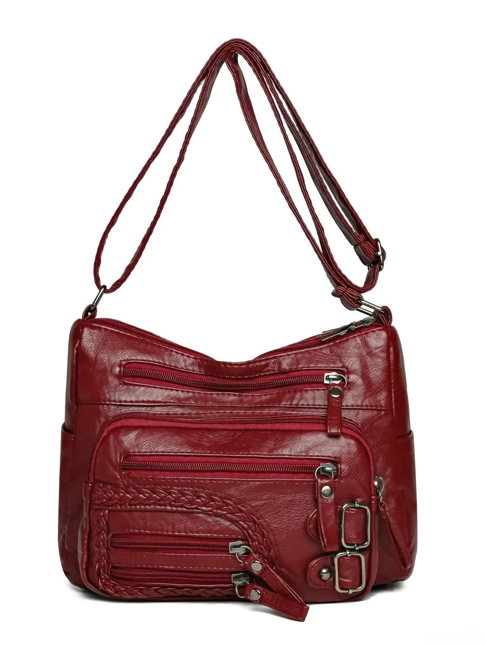 Multi Pockets PU Leather Shoulder Bag - Korvel