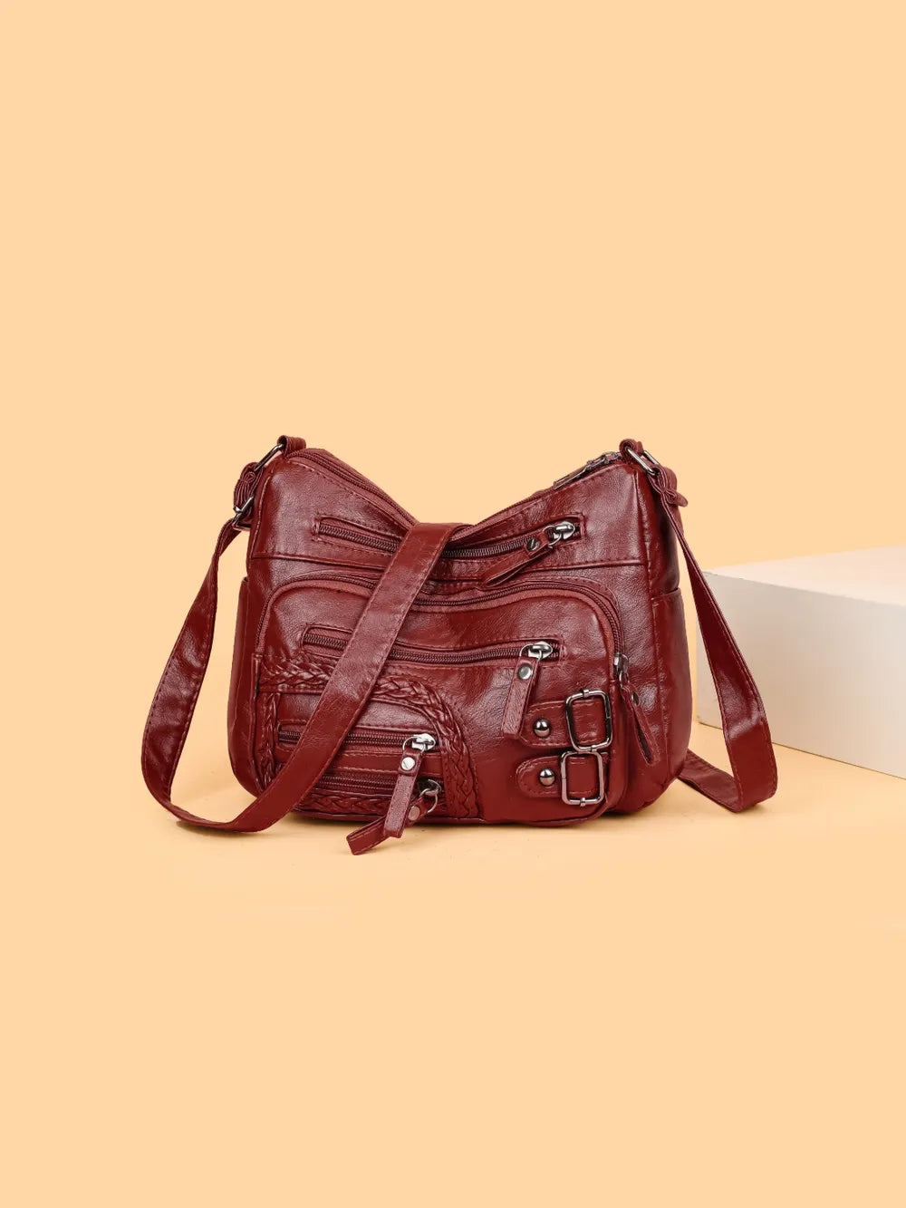 Multi Pockets PU Leather Shoulder Bag - Korvel