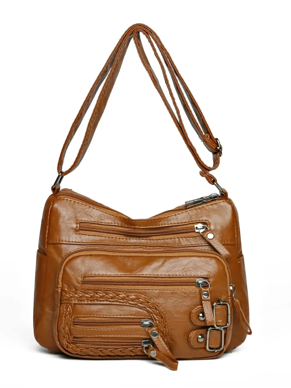 Multi Pockets PU Leather Shoulder Bag - Korvel