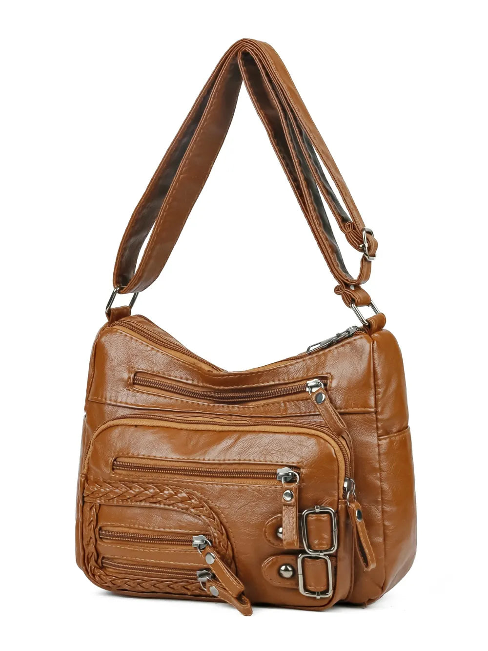 Multi Pockets PU Leather Shoulder Bag - Korvel