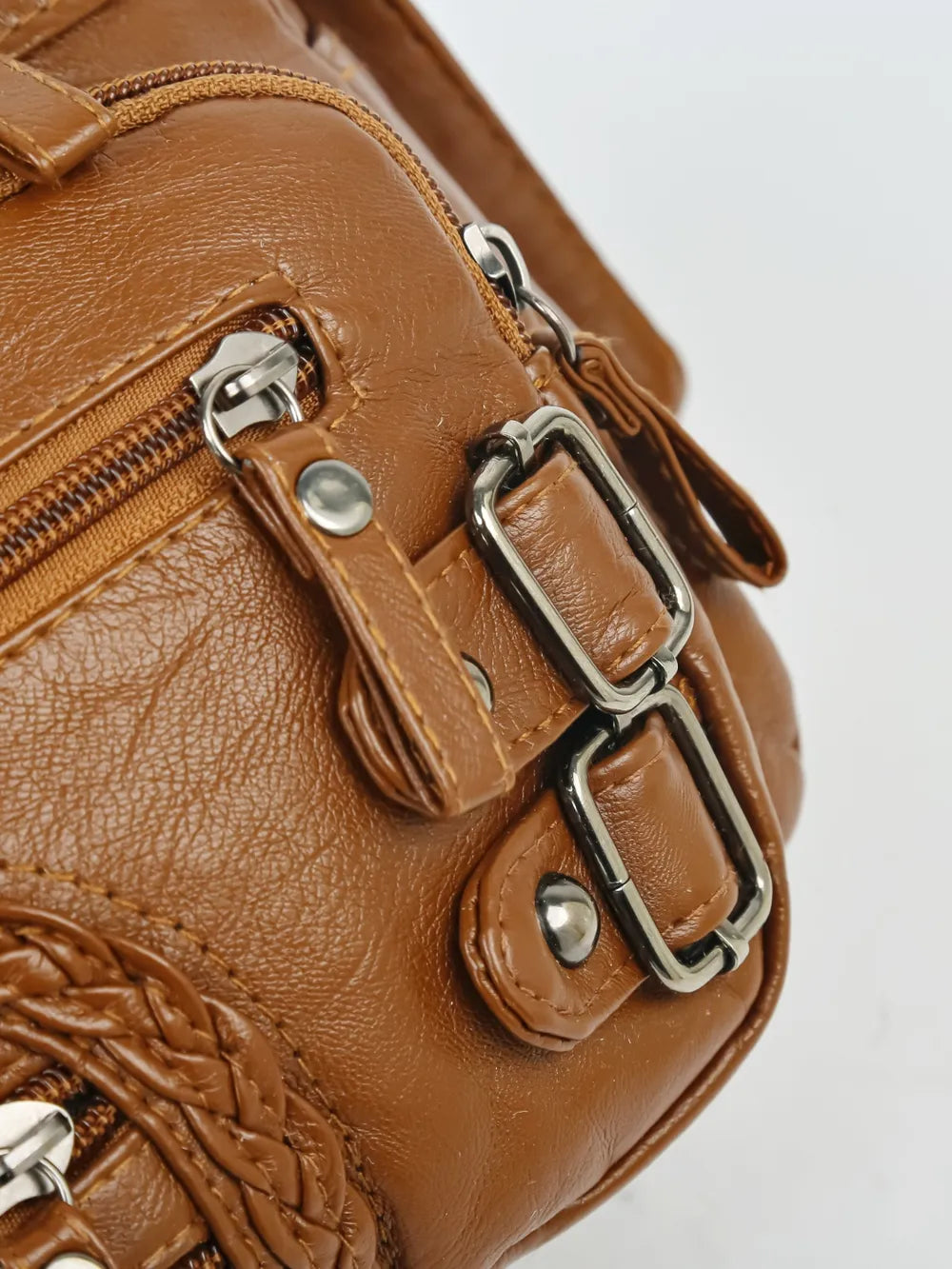 Multi Pockets PU Leather Shoulder Bag - Korvel