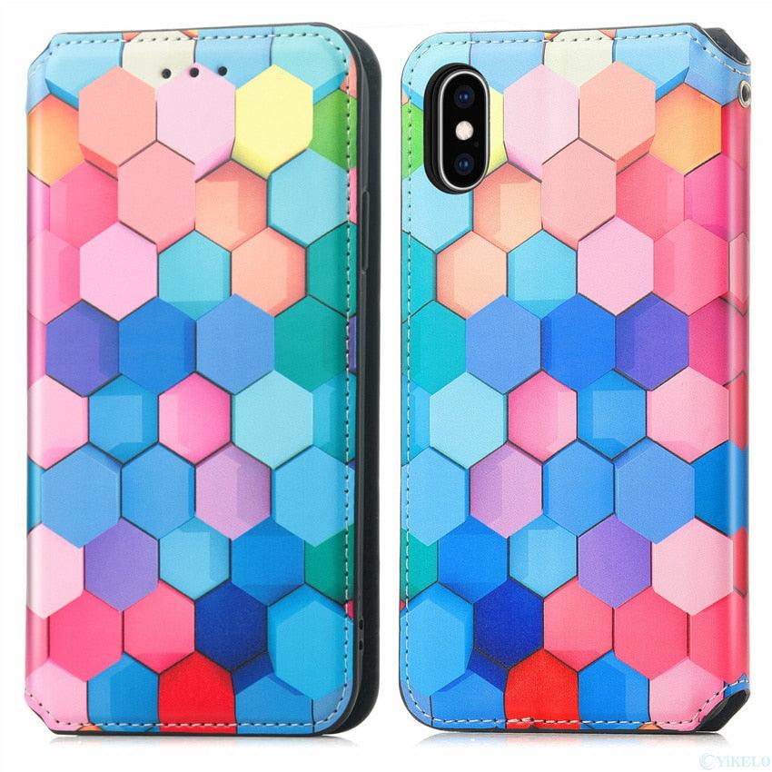 Premium Multicolored Flip Wallet Case for iPhone