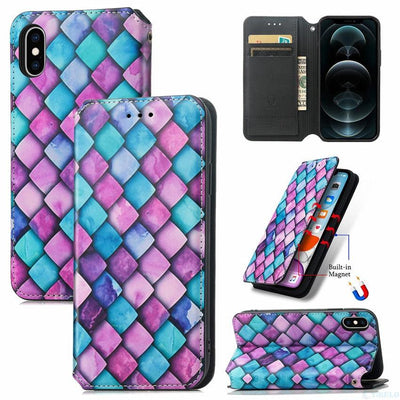 Coque portefeuille flip multicolore premium pour iPhone