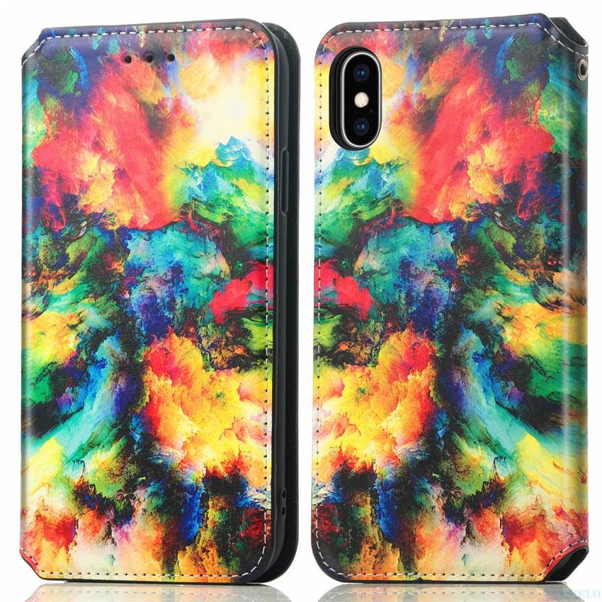 Premium Multicolored Flip Wallet Case for iPhone