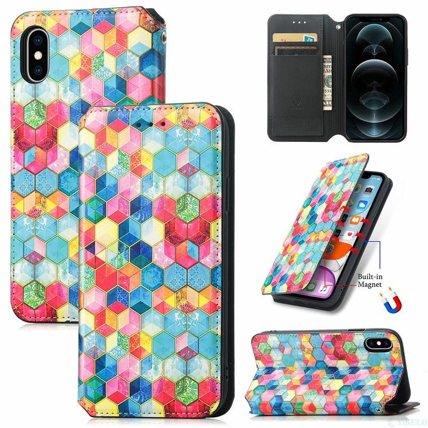 Premium Multicolored Flip Wallet Case for iPhone
