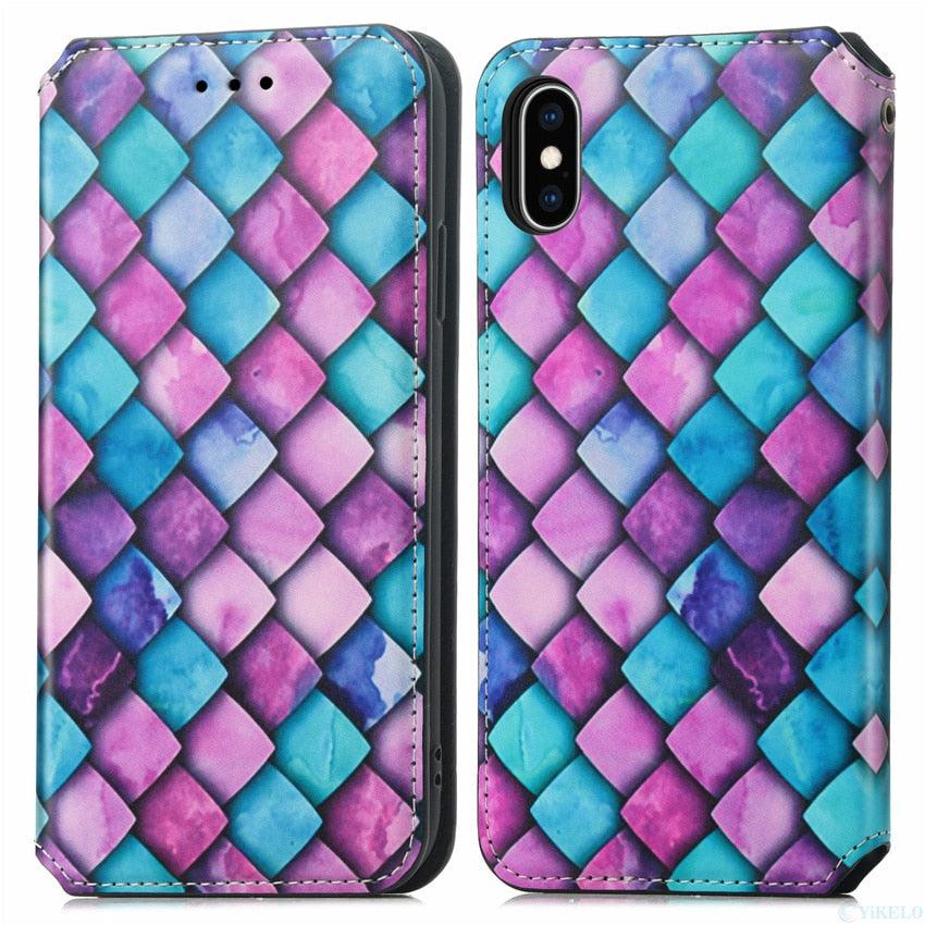 Premium Multicolored Flip Wallet Case for iPhone