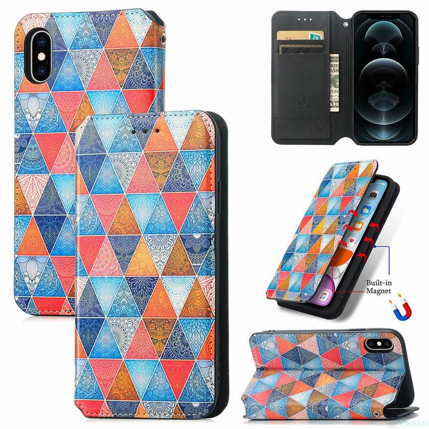 Premium Multicolored Flip Wallet Case for iPhone