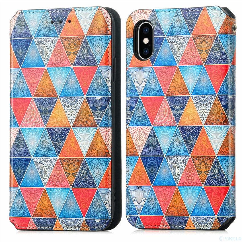 Premium Multicolored Flip Wallet Case for iPhone