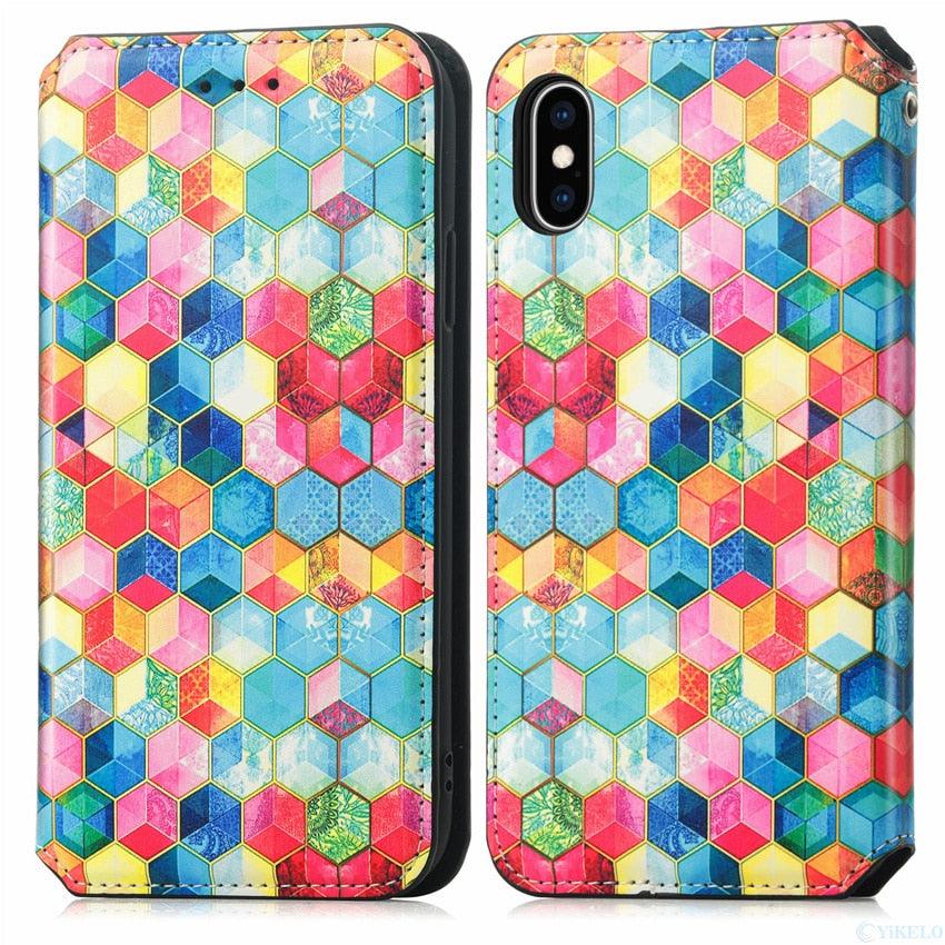 Premium Multicolored Flip Wallet Case for iPhone