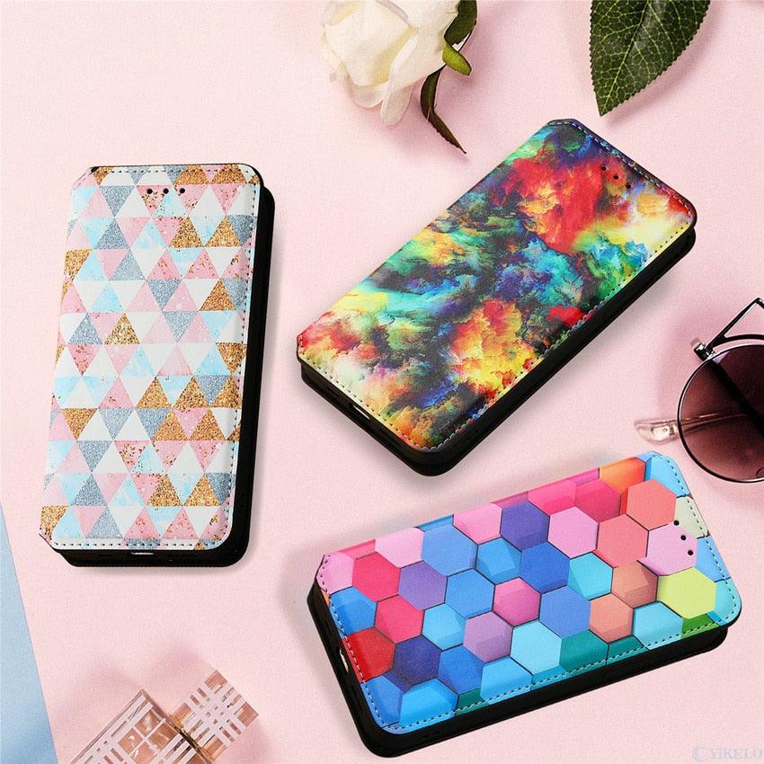 Premium Multicolored Flip Wallet Case for iPhone