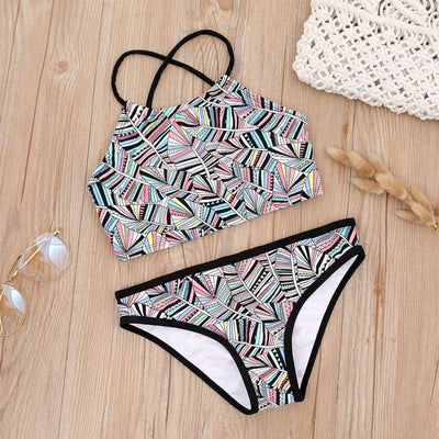 Multicolored Floral Girls Two Piece Bikini Swimsuit