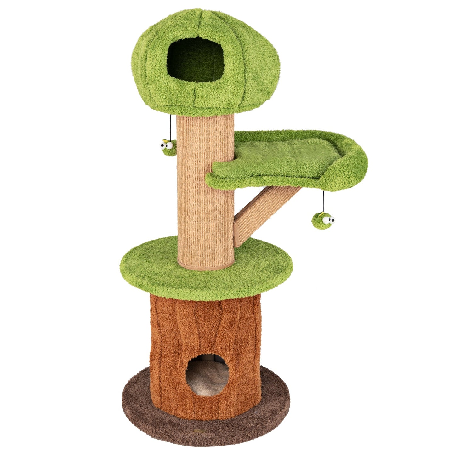 Arbre à chat champignon avec condos en peluche et balles à taquiner - Vert