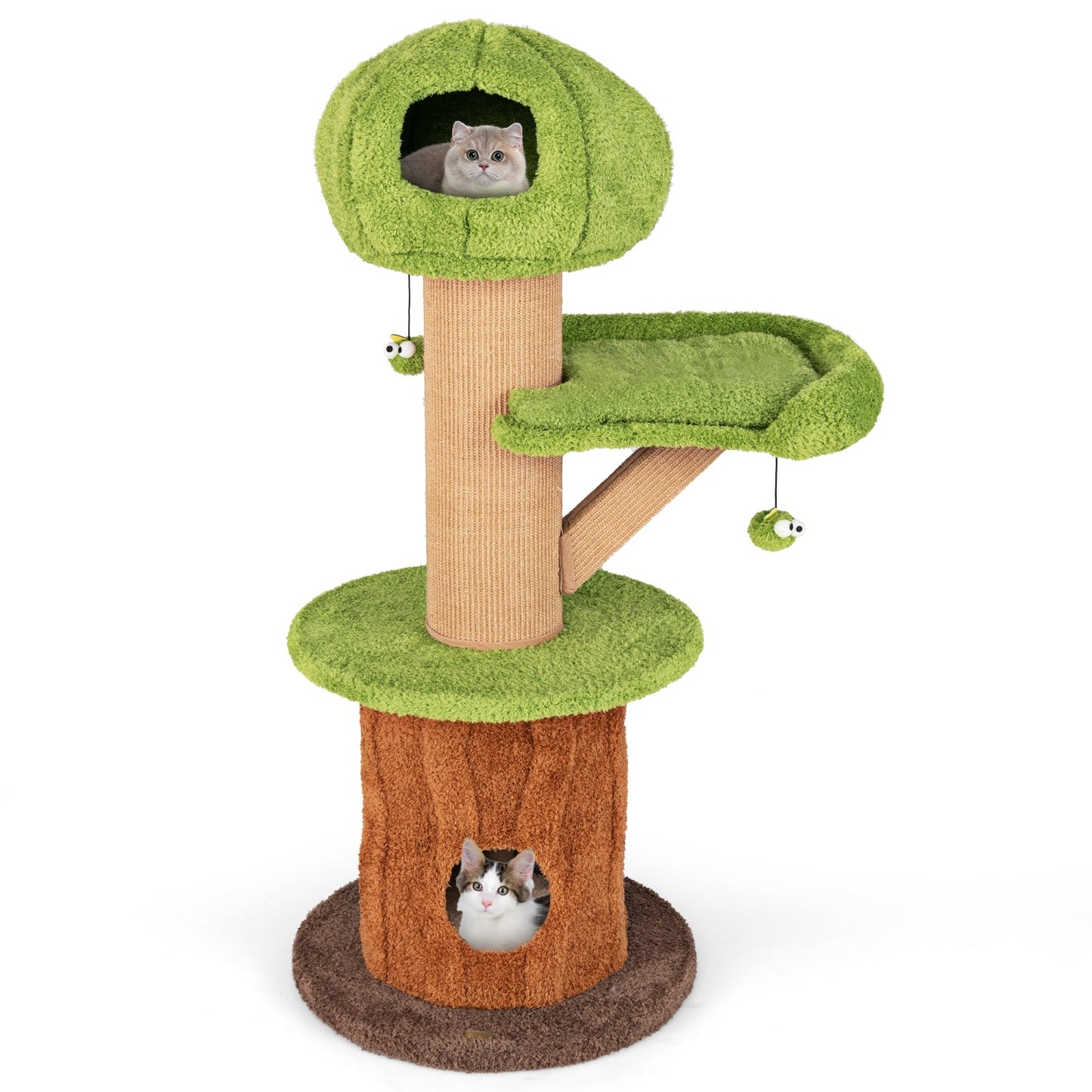 Arbre à chat champignon avec condos en peluche et balles à taquiner - Vert