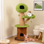 Arbre à chat champignon avec condos en peluche et balles à taquiner - Vert