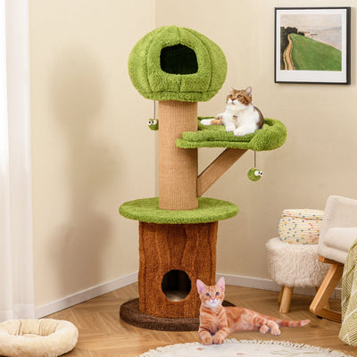 Árbol para Gatos en Forma de Hongo con Condominios de Felpa y Pelotas Interactivas - Verde