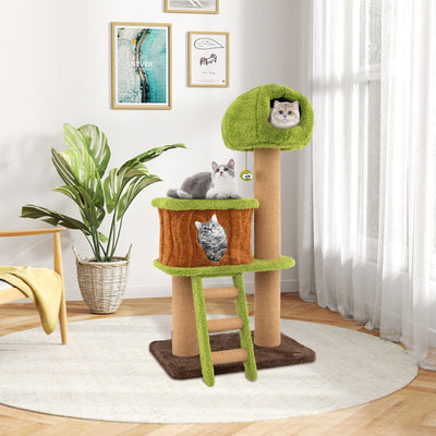 Árbol para Gatos Bonito con Nido de Hongo y Escalera - Verde
