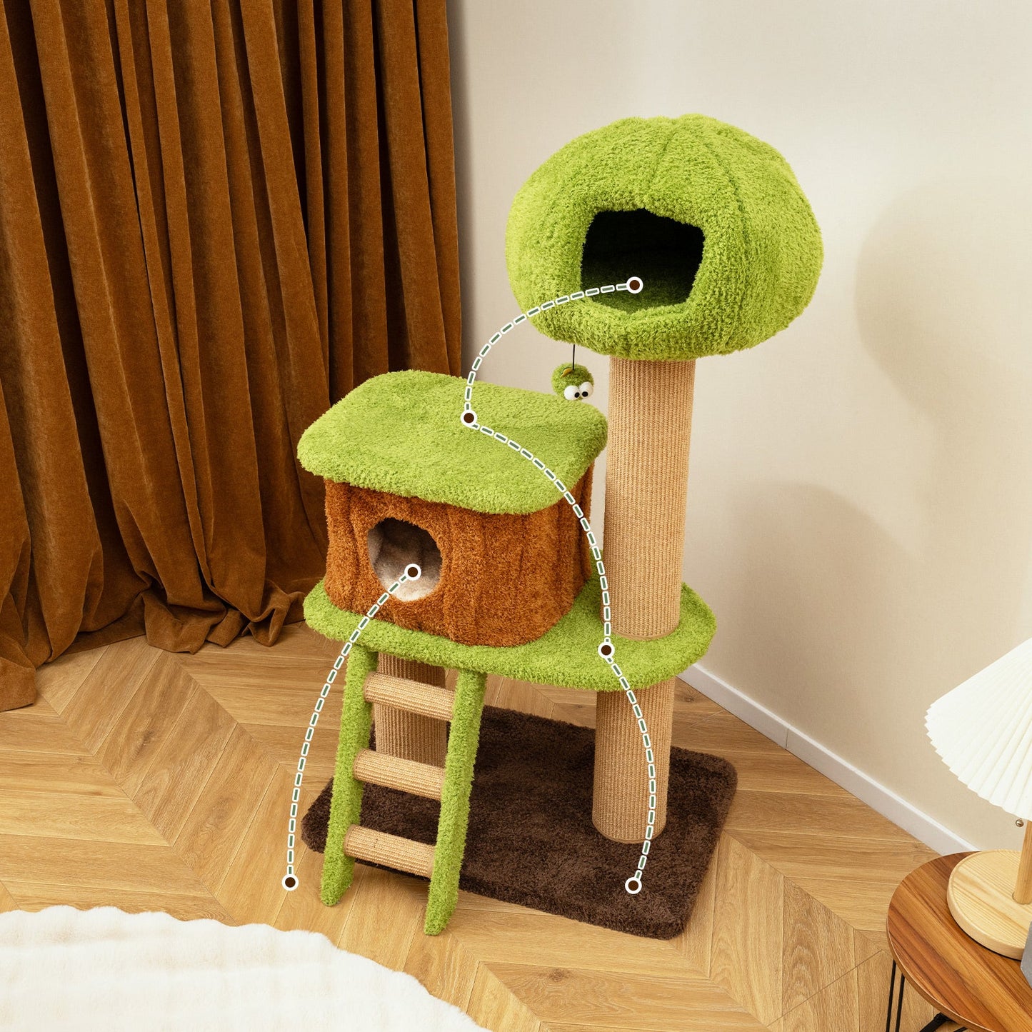 Árbol para Gatos Bonito con Nido de Hongo y Escalera - Verde