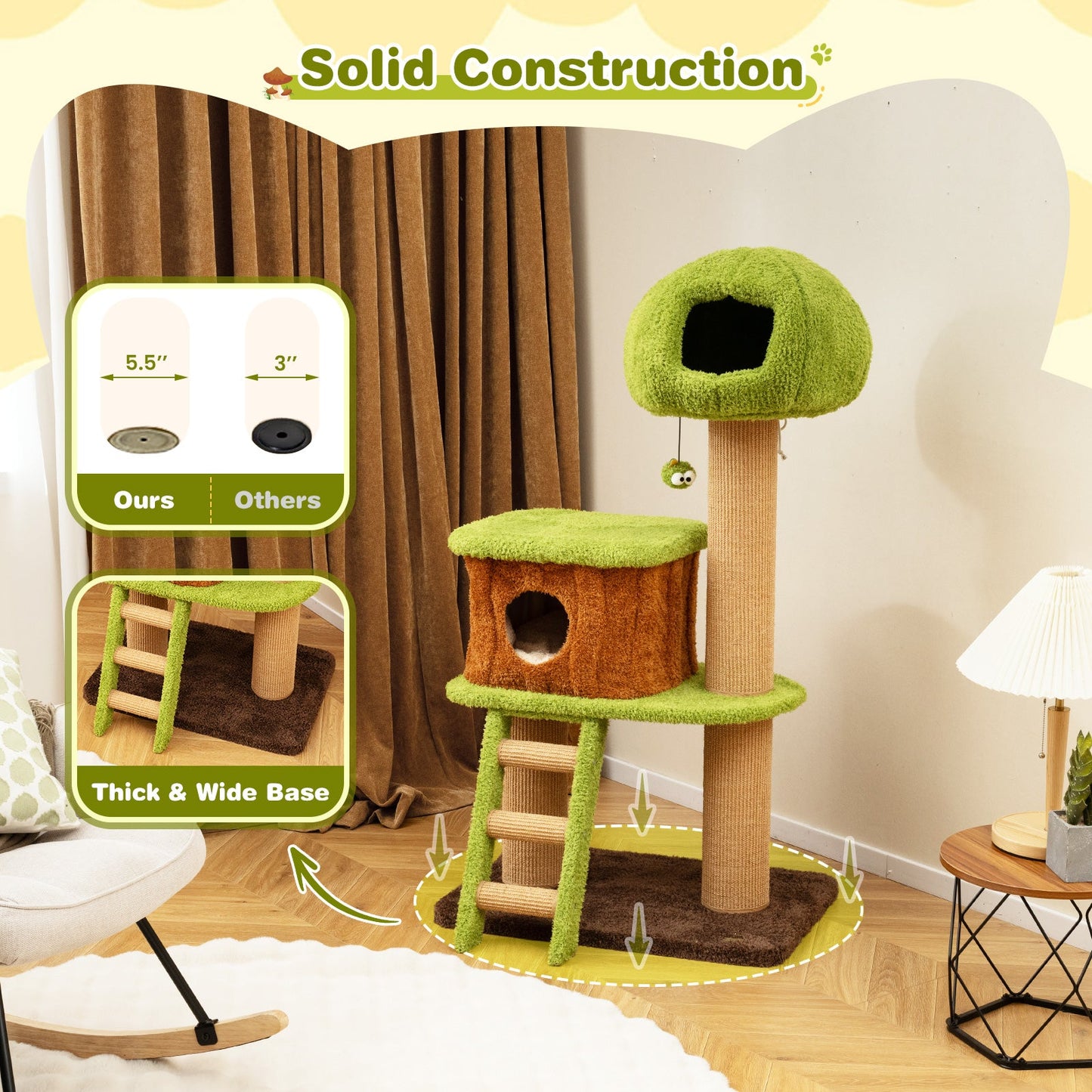 Árbol para Gatos Bonito con Nido de Hongo y Escalera - Verde