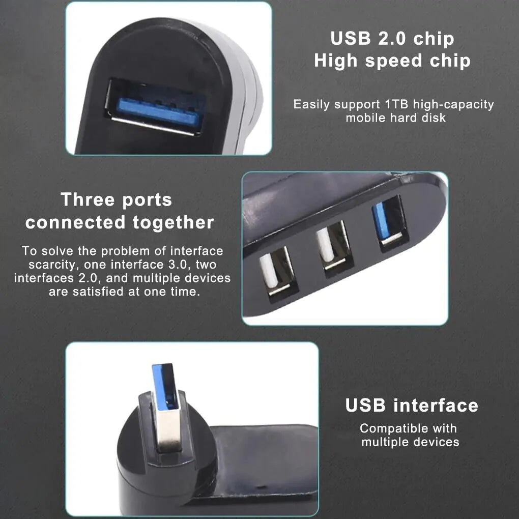 Répartiteur Multi HUB USB 3.0 à 3 Ports Haute Vitesse pour Bureau et Ordinateur Portable