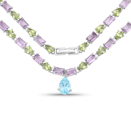 Collar de 32.50 quilates de piedras múltiples en plata esterlina .925