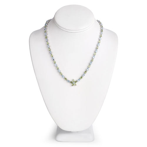 Collar de Topacio Azul y Peridoto Genuinos de 29.48 Quilates en Plata Esterlina