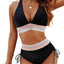 Color Block Drawstring Bikini Set