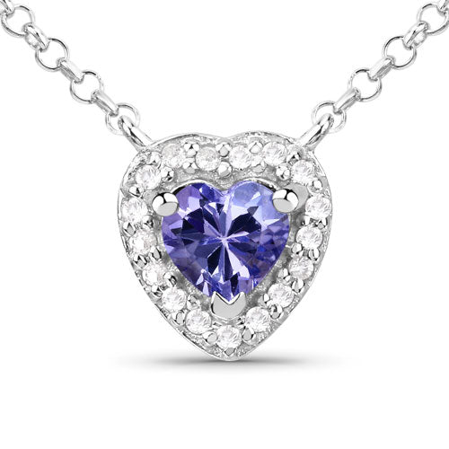0.55 Carat Genuine Tanzanite & White Topaz Necklace in Sterling Silver