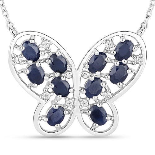 2.16 Carat Genuine Blue Sapphire & White Zircon Necklace