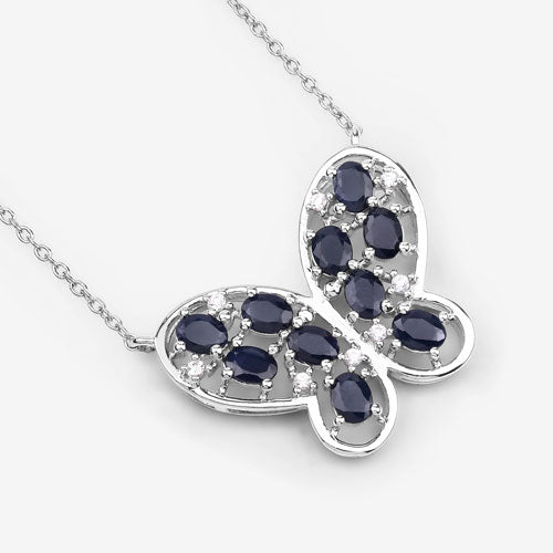 2.16 Carat Genuine Blue Sapphire & White Zircon Necklace