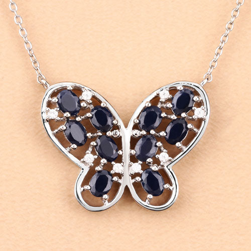 2.16 Carat Genuine Blue Sapphire & White Zircon Necklace