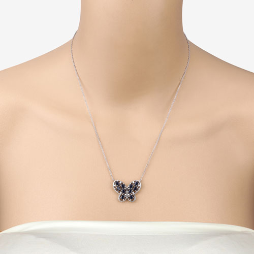 2.16 Carat Genuine Blue Sapphire & White Zircon Necklace