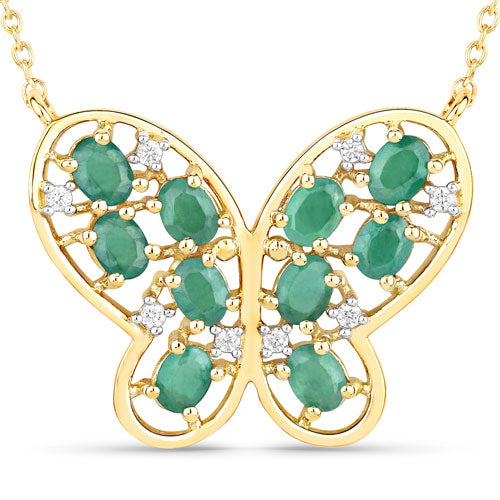 1.56 Carat Genuine Emerald and White Zircon Necklace
