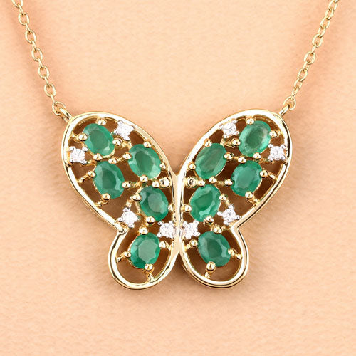 1.56 Carat Genuine Emerald and White Zircon Necklace